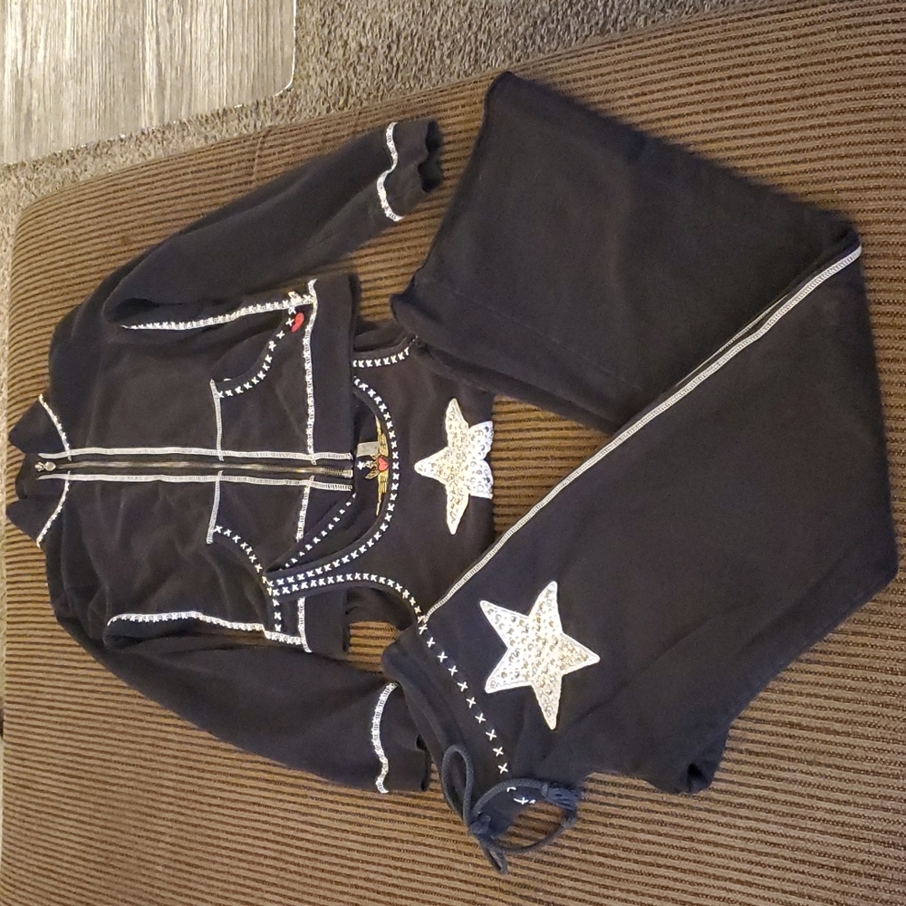 Twisted Heart, Black and white tank top pants and zip up jacket, size medium
